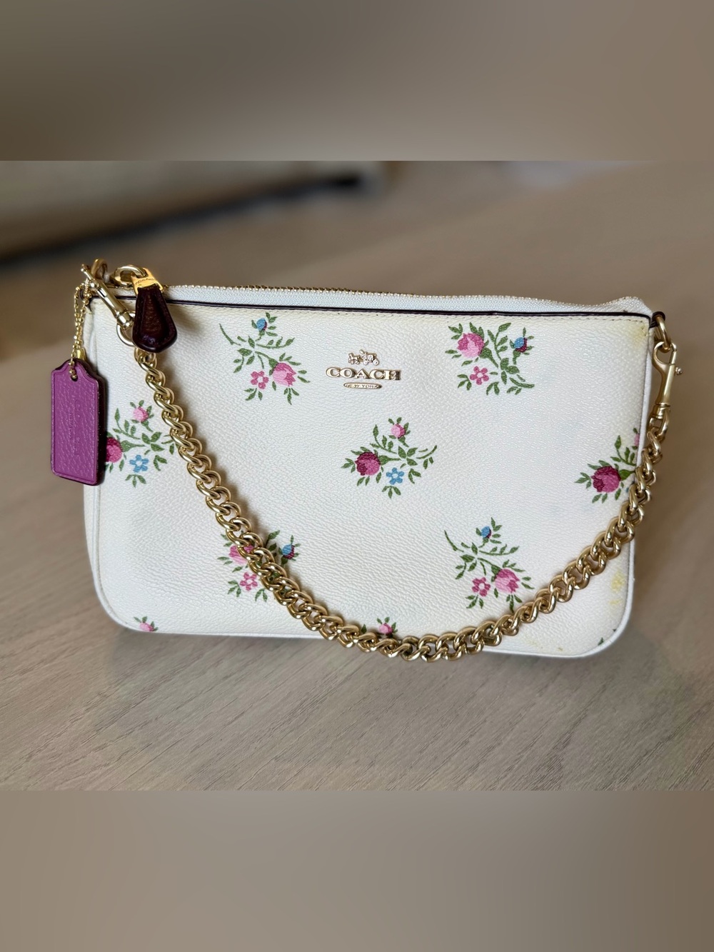 Coach White Floral Gold Chain Mini Bag